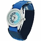 Kinderuhr Sportuhr Jungen Mädchen blau & marinebl. Stoffarmband Klettverschluss, Lesen Urkunde