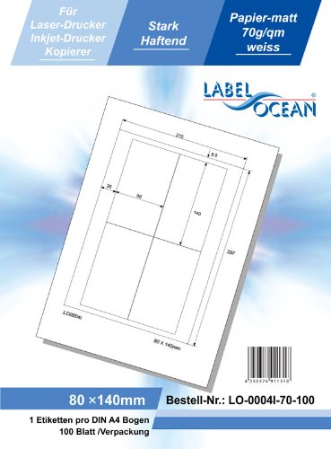 LabelOcean LO-0004-I-70-100 - Etichette universali, 100 fogli, 70 g/mq, carta di alta qualità