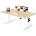 Devoko Electric Standing Desk 140x60 cm, Height Adjustable Desk Ergonomic Stand up Desk with 2 Memory Preset and Cable Management Tray, Beige