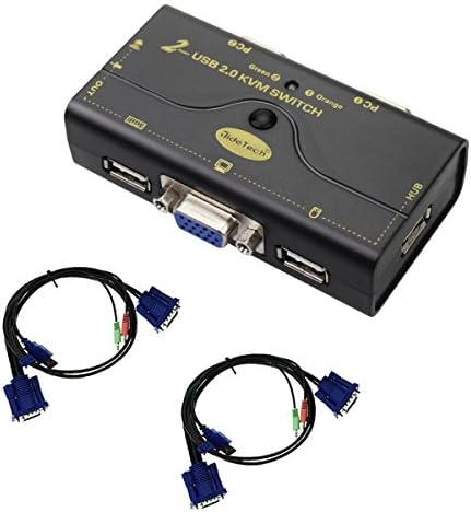 VGA KVM Switch 2 Port Up to 2048x1536 Resolution with USB Hub Switched by Button