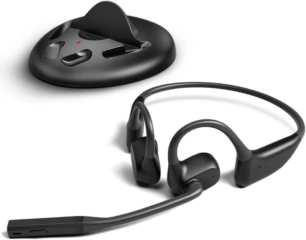 Avantalk Lingo N21 - Auriculares inalámbricos de Oreja Abierta con Micrófono de Filtro de Ruido y Base de Carga, Cascos Bluetooth para PC, Ordenador y Teléfono, Ligeros