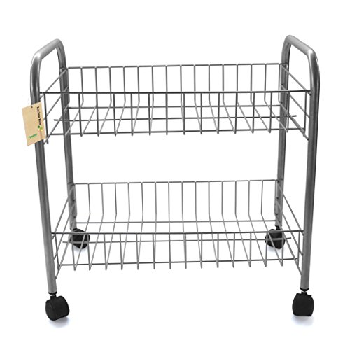Finether 2-Tier Badwagen Küchenwagen Draht Rollwagen Allzweckwagen Haushaltwagen Badregal Küchenregal Standregal mit Rädern 2-Tier Wäschekorb Aufbewahrungskorb Rack Metallregal 40.5×40.5x26cm Silber - 2