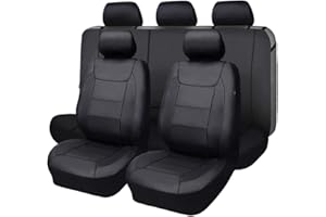 Flying Banner Universal Carbon Fibre Leather Car Seat Covers Airbag Compatible Seat Protector (Full Set, Black)