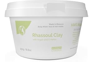 Fatima's Garden Rhassoul Clay, polvere di argilla Ghassoul marocchina naturale al 100% per viso, capelli e hammam; arricchito con Argan e 6 erbe, detergente e ammorbidente per hamam - 250gr