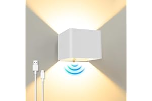 ACMHNC Lampada da Parete Senza Fili, Applique Ricaricabile da parete interno con Sensore di Movimento, 5W LED lampade senza corrente, Bianco Caldo, per Cameretta, Scale, Corridoio, Bianco