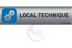 AUA SIGNALETIQUE - Plaque de porte Aluminium brossé imprimé AluSign - 200x50 mm - Double Face adhésif au dos - Impression UV directement sur l'aluminium (Pas de contre collage) (Local technique 2)