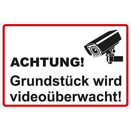 Schild "Grundstück wird videoüberwacht" Hinweisschild 300x200 mm stabile Aluminiumverbundplatte 3mm stark - inkl. 4 Eckbohrungen