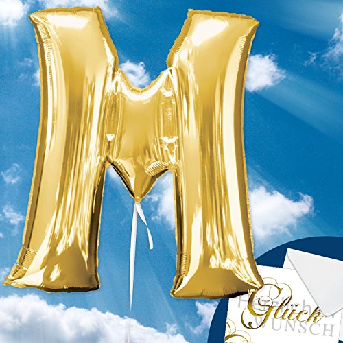 Folienballon - BUCHSTABE M GOLD - XXL 70cm, Luftballon mit Buchstaben + PORTOFREI mgl + Geschenkkarten Set + Helium & Ballongas geeignet. High Quality Premium Ballons vom Luftballonprofi & deutschen Heliumballon Experten. Luftballon Geschenk und lustige Ballon Deko