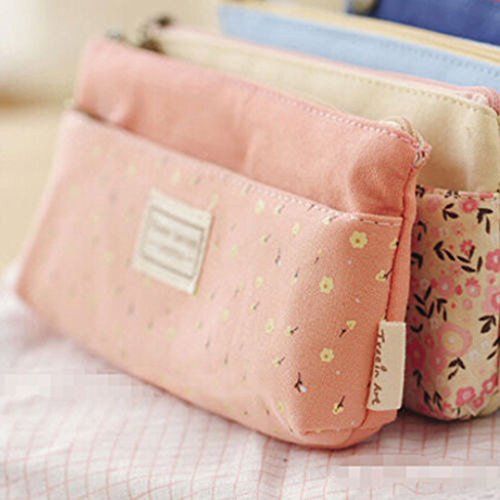 Leinwand Federmaeppchen Federmappe Federtasche Make-up Kulturtasche Rosa - 4