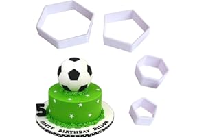 PTAIZJJZ 4 formine per biscotti a forma di calcio, esagonali, stampi per fondente fai da te, stampi per fondente a tema calcio, mondiali di calcio, zucchero, decorazioni per torte, dessert