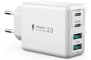USB C Ladegerät, 40W 4-Port USB C Ladegerät Block, Schnellladeblock Dual Port PD+QC Wandstecker Multiport Typ C für iPhone 14/13/12/11/Pro Max/XS/XR/8/7/Samsung/Tablet