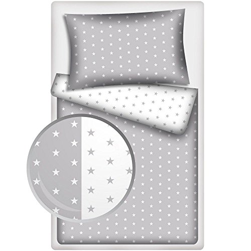 2-Piece Baby Bedding Set, White and Grey Stars Design, Size 100 x 135 cm (40 x 60 cm)