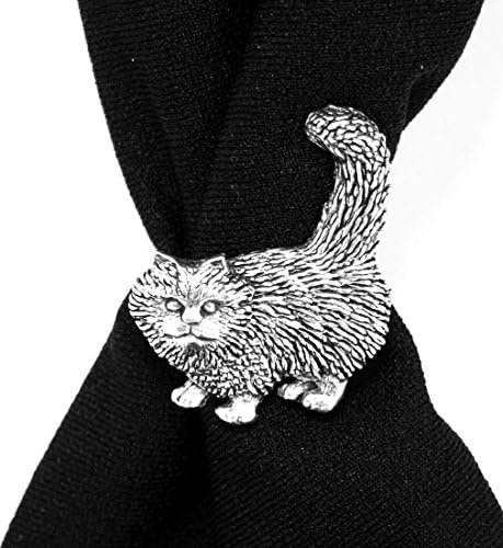 Standing Cat Scarf Ring, English Pewter, Handmade in Great Britain (ab)