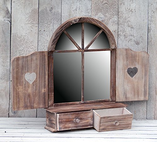 Aussergewöhnlicher Wandschrank Hängeschrank Küchenschrank Spiegelschrank Badspiegel Spiegel Wandregal und 2 Schubladen Braun Landhaus Vintage – 50×65,5cm - 2