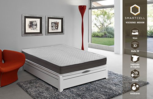 SmartCell - Colchón viscoelástico Modelo VISCOSENSE Medium- Dimensiones: 135x190x19 cm - Color: Blanco y marrón
