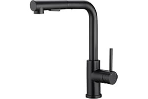 WOOHSE Küchenarmatur mit Brause Ausziehbar, Hochdruck Wasserhahn Küche Schwarz 360° Drehung, Spültischarmatur mit Brause zwei Wasserstrahlarten, Küchenwasserhahn aus Edelstahl, Mischbatterie