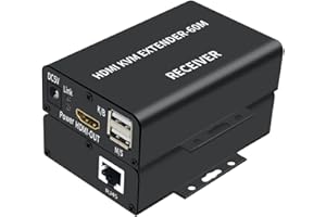 XYKJOBC 1080P HDTV 60M KVM Extender HDMI-Compatible USB-A Teclado Ratón 3.5mm AUX Aleación de Aluminio en CAT6 RJ45 LAN Ethernet Extender (60M)