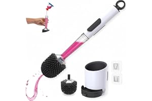 DEI SANTOS Escobilla de Baño con Dispensador de Jabon, Escobilla WC de Silicona Flexible, Escobillas de Baño con Dispensador Recargable, Escobillas de Baño Rellenable con Detergente, Incluye Adhesivo.