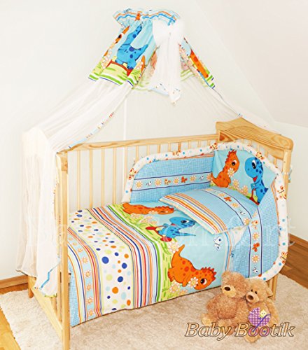 7 Piece Nursery Cot or Cot Bed Bedding Set with Bumper / Holder / Canopy - (Cot Bed 140 x 70cm, Pattern 20)