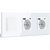 BSEED Wall Switch with Double USB C Plug 20W,1 Gang 2 Way Switch Switch+Schuko Plug with USB Type C Fast Charger,White 10A Li