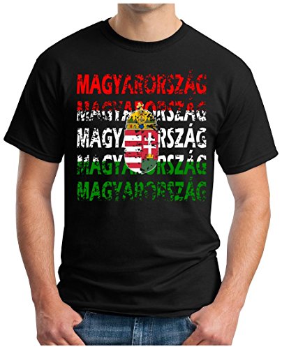 OM3 – MAGYARORSZÁG – T-Shirt HUNGARY EM 2016 FRANKREICH FRANCE FUSSBALL FANSHIRT SOCCER CUP SPORT TRIKOT EUROPAMEISTER, XXL, schwarz