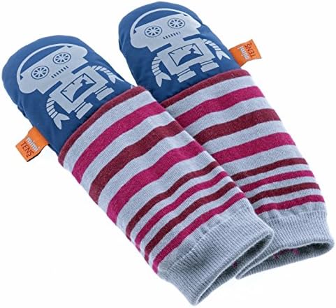mimiTENS All Weather Long Sleeve Warm Winter Mittens (Navy Silver Robots)