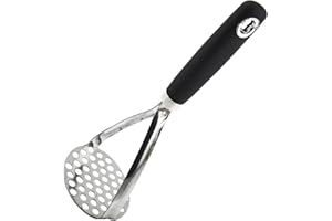 TINKBER 1 Pcs Potato Masher, Silver Stainless Steel Food Press, Heavy-Duty Non-Stick Masher with Hanging Handle, Efficient Kitchen Tool for Smooth Purees, Jams and Vegetable Preparation