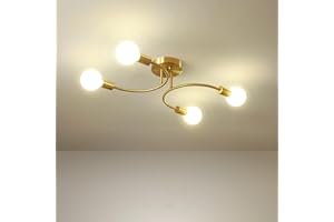 NIUNIAJ Plafonnier Industriel,4 Lumières Lustre E27,Plafonnier Vintage Or,Lustre pour Salon,Chambre,Cuisine,Salle à Manger,Diamètre 60CM(Ampoule non Incluse)