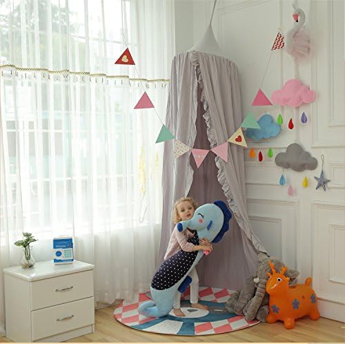 Mosquito Net Canopy the children bed curtain dome princess bed tent children play tent children room decoration lotus leaf lace. (Grey)