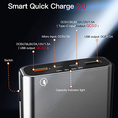Chargeur Portable  24000mAh  Charge Rapide 3 0   Port USB Type C 3 0 A  EMNT Power Bank avec 4 Ports USB pour Grande Capacit   Batterie Externe Iphone 7 8   X  Ipad  Samsung Galaxy J3   S7   S8  Huawei P10 et autres P  riph  riques USB- Gris Argent  