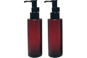 HAPPYUPCITY 2 barattoli vuoti in vetro ambrato e smerigliato con pompa nera, contenitore per imballaggi cosmetici, dispenser per oli essenziali, emulsione essenza, articoli da toeletta