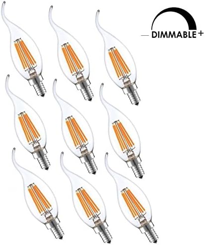 Vintage Edison Bulb,Hostweigh 6W Dimmable LED Filament Candle Light Bulbs, C35 Flame Shape Bent Tip,E12 Candelabra Base,60W Incandescent Replacement, 2700K Warm White, 9 Pack