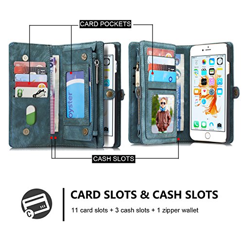 A9H iPhone 6 Multifunktions Hochwertigen PU Leder Handy Tasche mit Schutzhülle Handyhülle hülle und Geldbörse 2 in 1,Grün - 5