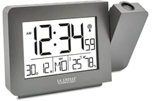LA CROSSE TECHNOLOGY WT522 Réveil Radio-Piloté avec Projection - Silver, Gris, 167.9 x 99 x 38.5 mm, (WT522-MEG)