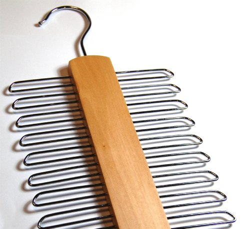 20 Bar Wooden Tie Hanger, Coat Scarfs & Belt Rack Mens Organiser (1 Hangers) by Unknown - 2