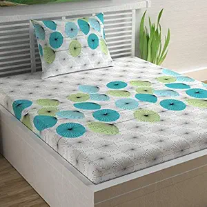 Divine Casa 100% Cotton 144 TC Floral Single Bedsheet with 1 Pillow Cover - Turquoise and Green 1