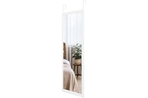 Dripex Over Door Mirror Full Length, 110 x 45cm Wall Mounted Mirror Door Hung Mirror for Bathroom/Bedroom/Wardrobe - Toughened Glass, White