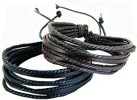 Mens Leather Bracelet in Black and Brown Leather Wristband Tribal Surfer Bracelet