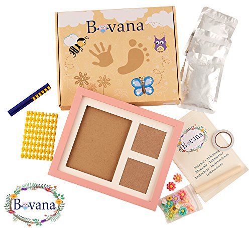 Bovana Baby Bilderrahmen Set aus Holz mit Ton für Fußabdruck, Handabdruck – Abdruck auch für Hundepfoten und Katzenpfoten - 5