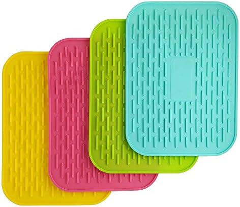 Eurshine 6" X 8" Silicone Trivet Mat Pot Holder, Heat Insulated Pad, Cup Drying Mat, Tableware Pad Coasters, Baking Gadget- Waterproof, Non-slip, Tableware Pad Coasters, Set of 4
