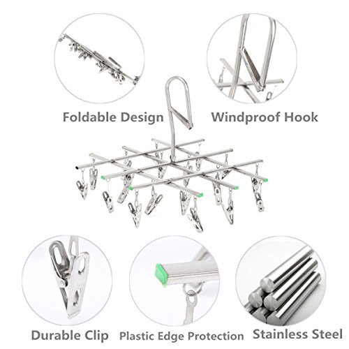 TAPCET Wäschespinnen Bügel Kleiderbügel Wäschetrockner Wäscheständer mit 20tlg Klammern Edelstahl Wäscheklammern - 2