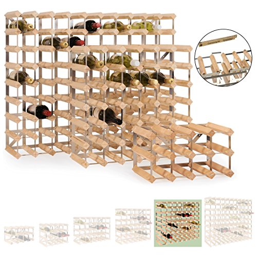 Modular wine rack system TREND for 72 bottles, solid pine wood, light oak, stackable / expandable - H 82.5 x W 82.5 x D 22.8 cm