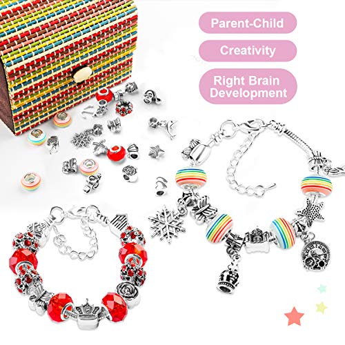 WinWonder Charm Bracelet Kit que hace, 16 Granos 3 Cadenas de serpiente plateadas 35 PCS Accesorios DIY Kit de fabricación de joyas con 1 caja para regalos de artesanía