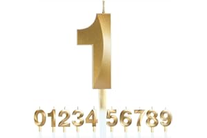 Polly Online Gold Glitter Number Candles 3D Shape Cake Toppers for Birthday, Wedding, Anniversary & Graduation Parties