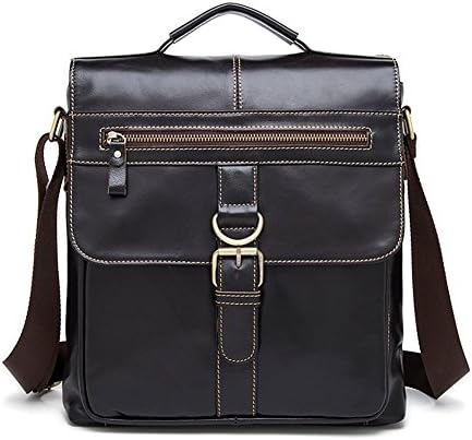 Modelshow Men's Genuine Leather Oil Skin Casual Daypacks Sling Messenger Bag Handbag Breifcase (Dark Coffee)