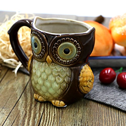 greencherry niedliche Eule Kaffee Tasse 12 Oz für Kaffee Tee cyan niedliche Eule Morning Coffee Tasse aus Keramik braun - 3
