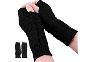 Andiker Mitaines d'hiver sans doigts pour femme, chauffe-bras tricotés avec trou pour les pouces, mitaines souples au poignet