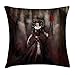 Produktbild Gothic Throw Pillow Cushion Cover, Medieval Evil Woman Horns Mask Witch Myth Fantasy Old Fashion Scary Watercolor, Decorative Square Accent Pillow Case, 18 X 18 Inches, Black Red Grey