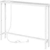 HOOBRO 100cm Narrow Console Table with Multiple Plug in Entryway Table Behind Sofa Living Room Hallway Metal Frame White EWW5