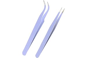 AIEX 2 piezas pinzas para pestañas, pinza de volumen rusa, pinzas de extensión de pestañas de acero inoxidable, pinzas de pestañas con punta recta y curvada (púrpura)